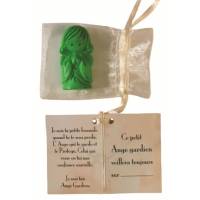 Ange Gardien Fille -en Albaster 4,5cm colorisé vert dans tulle