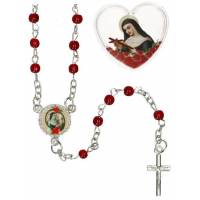 Mini chapelet Sainte Rita dans coeur + mousqueton
