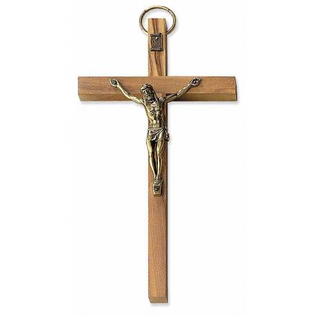Croix Murale 17 X 9 cm Bois d'olivier Corps argenté