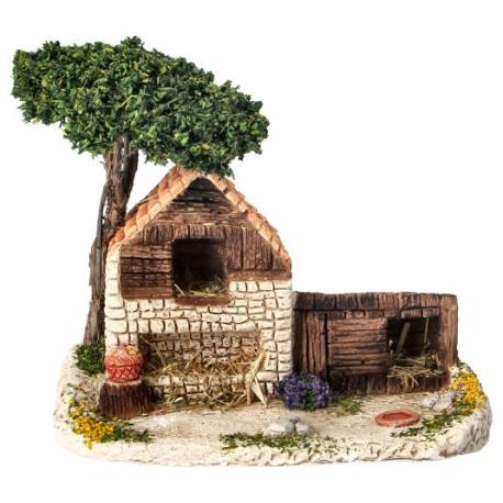 Décor pour santons de Provence Clapier avec arbre - 18 x 10 cm