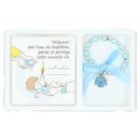 Set armband blauw op elast + kadertje doop + Doosje 
