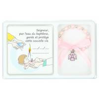 Set armband roos op elast + kadertje doop + Doosje 