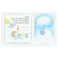 Set armband blauw op elast + kadertje doop + Doosje 