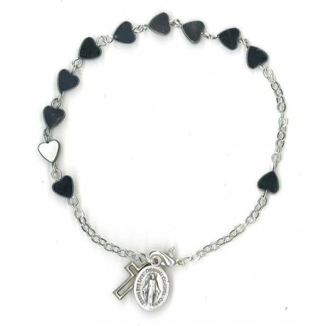 Armband-tientje - hematiet - hartjes 