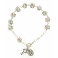 Armband-tientje - Strass - Verzilverd + Medaille + Kruisje + Doosje 