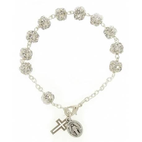 Armband-tientje - Strass - Verzilverd + Medaille + Kruisje + Doosje 