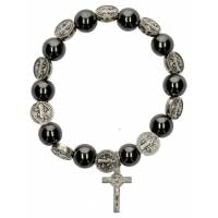Armband op elastiek - medailles H Benedictus - hematiet 