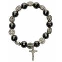 Bracelet s/élastique - médailles St Benoit - hématite