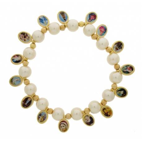 Bracelet s/élastique - 14 médailles - blanc