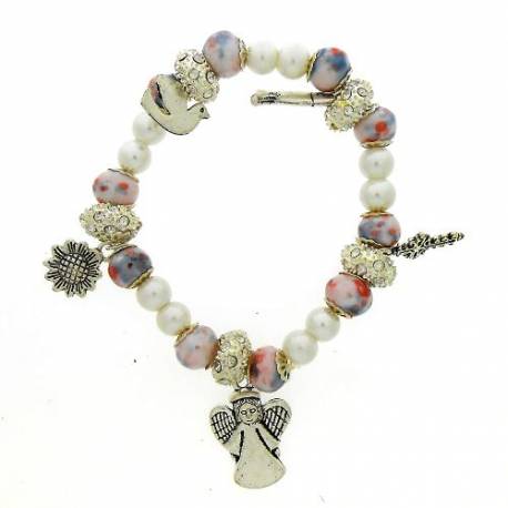 Armband/elastiek - roze - 5 hangertjes 