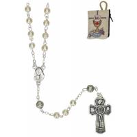 Chapelet Communion - Blanc 5 mm + Etui Tissu imprimé