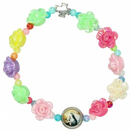 Bracelet s/élast. multicolore / enfants + méd. Ste Rita