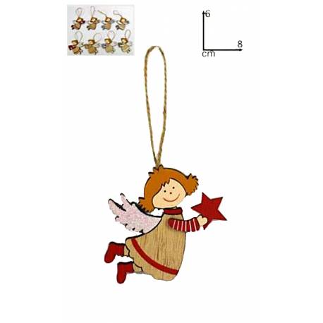 Kerstdecoratie in hout Engel van 6 cm 