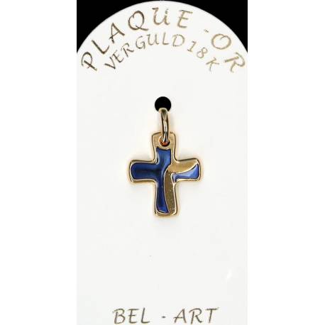 Croix Plaqué-Or - 16 X 13 mm - Email bleu