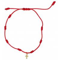 Bracelet 7 noeuds sur fil rouge avec croix plaqué-or