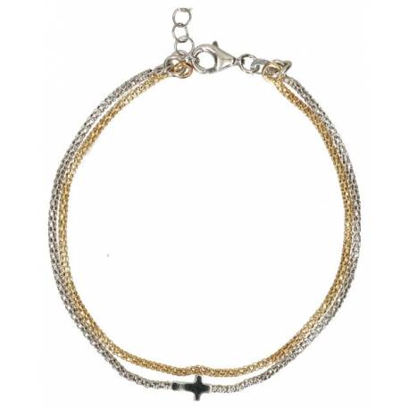 Bracelet bi-colore en argent avec croix