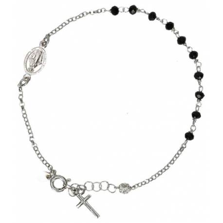 Armband-tientje - zilver met rhodium - 3 mm - zwart - Wonderbare medaille 