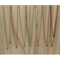 Verguld stalen ketting, Japanse parels en XS kruis 6 kristallen 