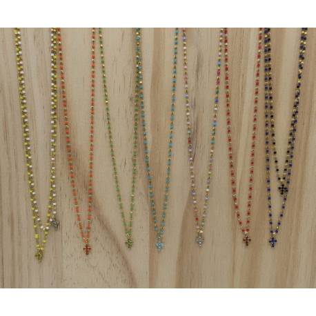 Verguld stalen ketting, Japanse parels en XS kruis 6 kristallen 