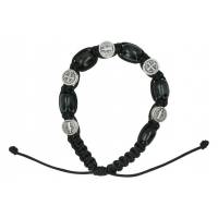 Bracelet s/corde Bois noir + Méd St Benoît