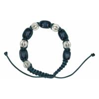 Bracelet s/corde Bois bleu + Méd Miraculeuses