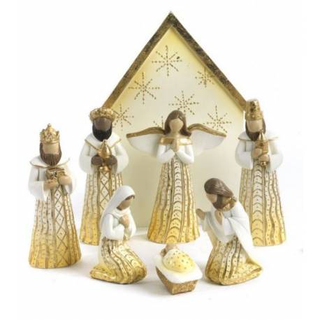 Kerststal + 8 Fig 15 cm 