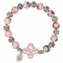 Bracelet s/élastique Verre rose + méd. miraculeuse