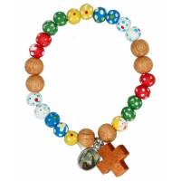 Bracelet Bois multicolore + Méd. Ste Rita