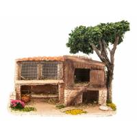 Décor pour santons de Provence Poulailler avec arbre 18 x 10 cm