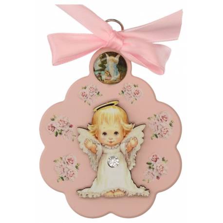 Kader / Wieg - Bloem / OLV biddend - 7 X 9 cm - Roze 