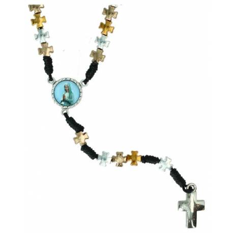 Rozenkrans op kooord Kruisjes verzilverd en verguld 