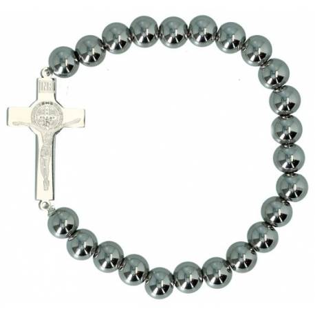 Armband /elastiek - Benedictuskruis Staal 