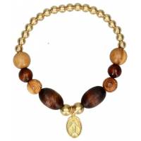 Bracelet sur élastique - Bois et laiton + Méd. Miraculeuse