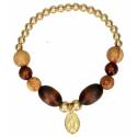 Bracelet sur élastique - Bois et laiton + Méd. Miraculeuse