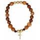 Bracelet sur élastique - Bois et laiton + Croix dorée