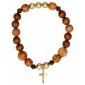 Bracelet sur élastique - Bois et laiton + Croix dorée