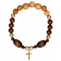 Bracelet sur élastique - Bois et laiton + Croix dorée