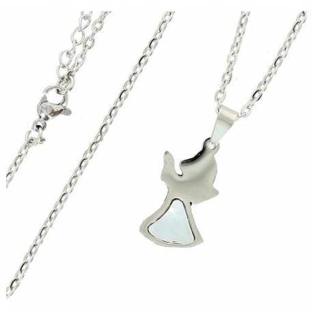 Ketting roestvrij met parelmoer engeltje 