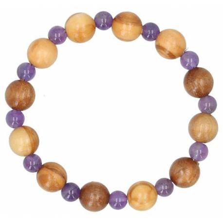 Armband op elastiek Ametist / Olijvenhout 10 mm 