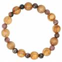 Armband op elastiek Rhodonit / Olijvenhout 10 mm 