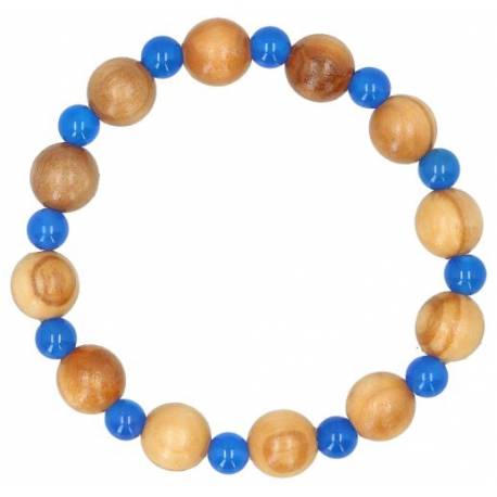 Armband op elastiek Blauwe agaat / Olijvenhout 10 mm 