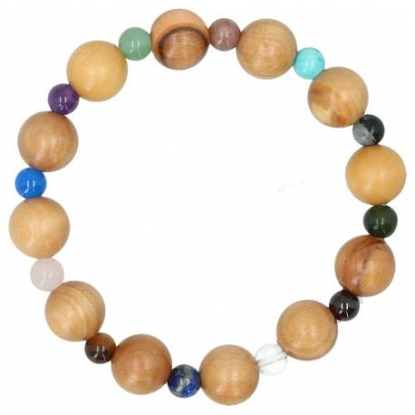 Armband op elastiek Parels versch kl / Olijvenhout 12 mm 