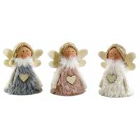 Ange en laine avec coeur 8cm 3/ass.