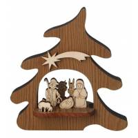 Kerststal met houten kerstboom H 12 cm 