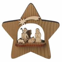 Kerststal in een houten ster H 12 cm 