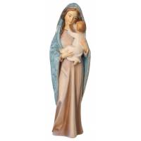 Statue Vierge Marie avec enfant en bois - 40 cm - couleur bleu marbré