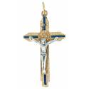 Croix St Benoît - 40 mm - Métal doré émail bleu