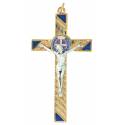 Croix St Benoît - 12 cm - Métal doré email bleu