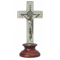 Croix St Benoît sur base 9.5 cm - Métal argenté