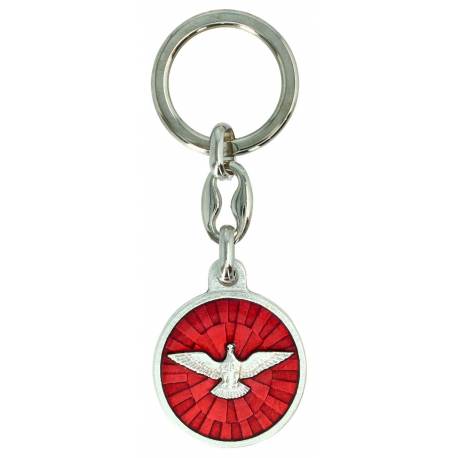 Porte-Clefs St Esprit Métal argenté + Email rouge